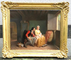 Ölgemälde "Idylische Familie" N.F. Ghesquière 1852 Öl auf Eiche 59,5 x 47,0 cm, € 2800,00