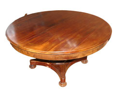 Großer Biedermeier Kulissentisch Ø 140 cm Säule Mahagoni unrestauriert L. 237 cm, € 1100,00