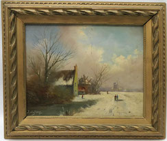 Kleines holländisches Ölgemälde Schneelandschaft J. De Jany 29,5 x 23,5 cm, € 250,00