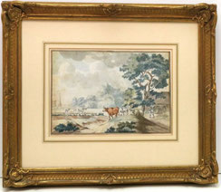 Aquarell Holländische Schule um 1800 "Bauer mit Rindern" 26,5 x 18,5 cm, € 280,00