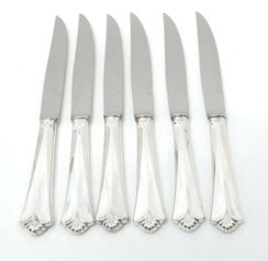 6er Satz Steakmesser,925er uns 830er Silber, "Radhus", Norwegen, 22,2 cm,