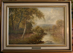 Sidney Y.Johnson,Ölgemälde,On the River Dart Flusslandschaft mit Angler, € 650,00