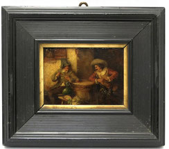 Ölgemälde A. Staniek (18)83 Musketier, Gaststättenszene auf Holz 14,5 x 11 cm, € 995,00