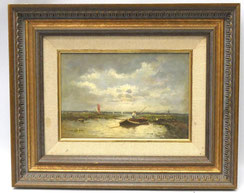 Gemälde Polderlandschaft, Fischer, Adriaan Marinus Geijp Öl auf Holz 23 x 16 cm, € 310,00