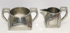 Jugendstil Milch & Zucker Set Art & Craft W. Bruford & Son Cornish Pewter Engl., € 120,00