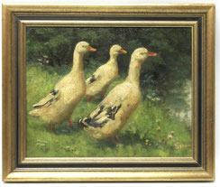 "Drei Enten im Grünen" Sofie Strom Aachen 1940 Öl auf Holz 25,0 cm x 20,0 cm, € 400,00