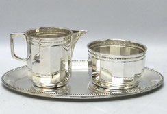 Milch und Zucker Set mit Tablett versilbert Perlrand Maß 23,0 x 15,0 cm, € 95,00