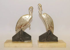 Französische Art-Deco Buchstützen Reiher "bookends" Marmor Silber signiert, € 550,00