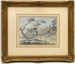 Aquarell holländische Schule um 1800 "Kutscher vor Bauernhaus" 24,5 x 18,5 cm, € 280,00