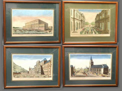 4 orig.Guckkastenblatt Stockholmer Schloss,Kloster Lorenzo,Scheveningen,Mannheim, € 600,00
