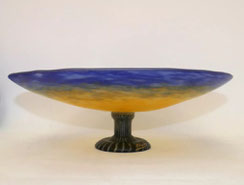 Charles Schneider France Fußschale Pate-de-Verre signiert blau gelb Ø 35,0 cm, € 880,00