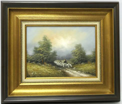 Ölgemälde "Schafherde mit Hirte" Öl auf Holz signiert Maß 24,5 cm x 17,5 cm, € 170,00