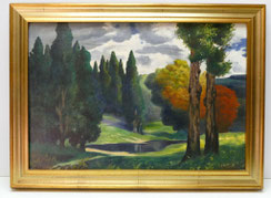 Rüdisüli, Schweizer Maler, Parklandschaft, Öl auf Leinwand, € 1250,00