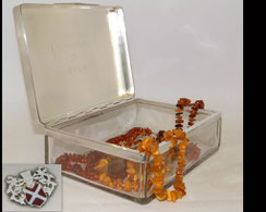 Große Glasdose 800er Silberdeckel Adelswappen großer Bodenstern Maß 27 x 19 cm, € 1500,00