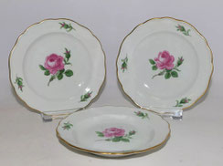 3er Set Gebäckteller Meissen Neuer Ausschnitt Rote Rose Goldrand Ø 13,8 cm, € 90,00