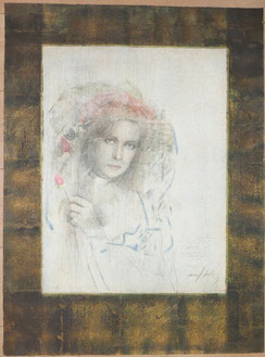 Mersad Berber Farblithographie Mädchen mit Rosen Auflage 45/60 86,5 x 64,5 cm, € 1099,00