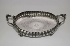Russisches Silber, 84, Ovale Schale, 875er Silber, handgearbeitet, 33,0 cm