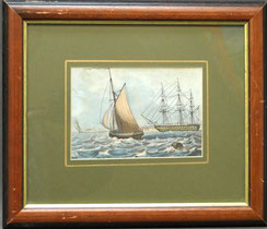 Alter handcolorierter Kupferstich 1890 Segelschiff und Dreimaster 16,0 x 11,0 cm, € 65,00