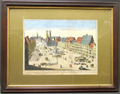 Kupferstich Guckkastenblatt München Frauenkirche Marienplatz 42 x 31 cm + Rahmen, € 150,00