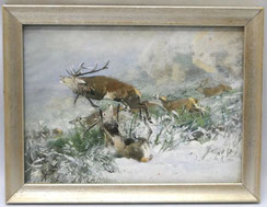 Christian Kröner Gouache - Papier "Brunft Kampf" gerahmt UV-Glas 32,0 x 23,5 cm, € 600,00