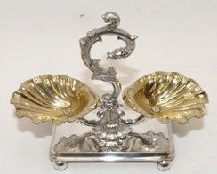 Silber Saliere, 13 Lot, Empire Muscheln vergoldet, H. 18,3 cm, L. ca. 20,5 cm