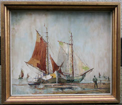 Gemälde "Im Watt" Dessert-Linz Segelschiffe Öl auf Leinwand 60,0 x 50,0 cm, € 500,00