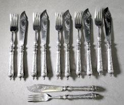 Wilkens Jugendstil Fischbesteck 6 Personen, 12 teilig, 800er Silber, 822 Gramm