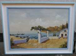 Gemälde Öl auf Leinwand,signiert Ernst Kaiser, mediterrane Uferlandschaft 100x70, € 850,00