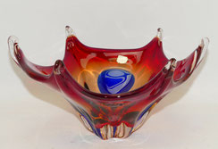 Mano Glasschale, mundgeblasen, rot-gelb-blau langgezogene Zipfel, Ø28,0 cm, € 235,00