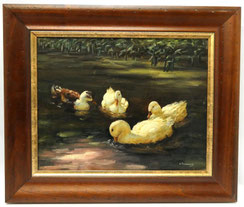 Öl auf Leinwand "Vier Enten am Teich" A. Timmermanns nach A. Köster 45 x 35,5 cm, € 650,00