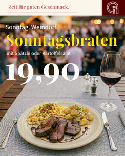 Angebote auf dem 37. Kirchheimer Weindorf: Der Sonntagsbraten mit Spätzle oder Kartoffelsalat zu 19,90 €