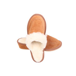 Pantoufles fourrées femme camell à talon