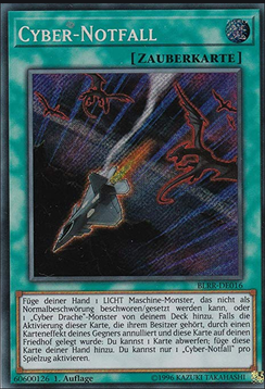 Cyber-Notfall ist eine Zauberkarte aus Yugioh, welche im Cyber Drachen Deck Support bietet