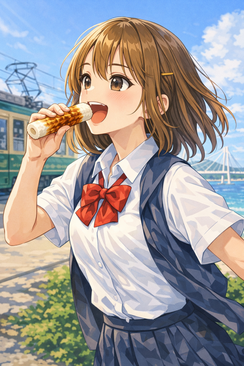 ちくわを食べる高校生