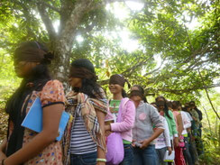 Utilizing 5 senses in nature game called "blindfold catapillar"