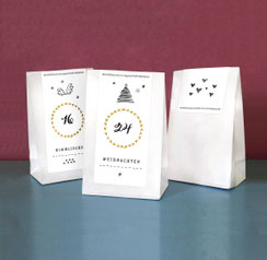 Adventskalender Friedliche Weihnachten Tafel, Bodenbeutel weiß