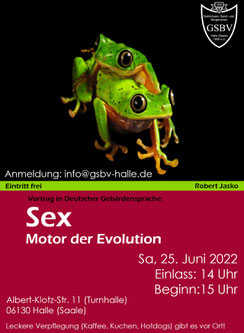 Plakat "Vortrag Sex, Motor der Evolution"
