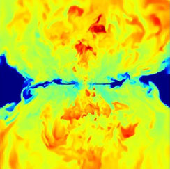  Simulation eines Galaktischen Windes, der Gas aus Galaxien wie unserer Milchstraße mit dem intergalaktischen Medium vermischt (H. Braun, IAG).