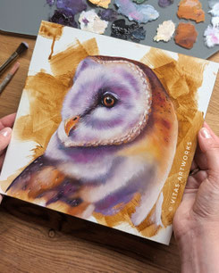 Eule gemalt mit Ölfarben - handgemaltes Ölgemälde 