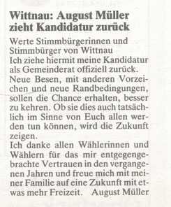 August Müller verzichtet (FB, 9. Okt. 1985)
