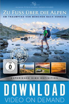 Cover für den Download von "Zu Fuß über die Alpen" inkl. 50-seitigem Wanderführer als pdf-Datei