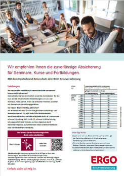 Preise und Leistungen von der ERGO Deutschland-Reiserücktritts-Versicherung für Kurse und Seminare
