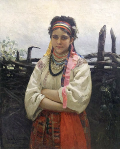 Ilya Repin - A Ukrainian Girl by a Wicker Fence, 1876, Riga, Latvian National Museu.