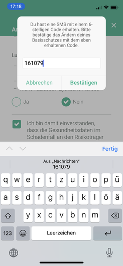 Eingabe SMS-Code