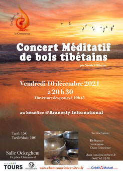 Concert Méditatif de Bols Tibétains au bénéfice d’Amnesty International organisé par l’association “Le Chant de la Conscience“.  10 Décembre 2021  20h30  - annuaire du bien être via energetica