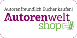 Banner der Autorenwelt. Schriftzug "Autorenwelt" (in Lila), im A ist eine stilisierte Schreibfeder. Darunter steht "shop" in Hellgrün mit einem Einkaufskorb, der am t von "Autorenwelt" hängt. Ganz obendrüber der Slogan: Autorenfreundlich Bücher kaufen!