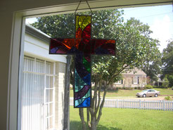 Stained Glass Religious Cross Panel