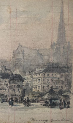 Maxime Lalanne, Place à Paris, Dessin, crayon sur papier, 1880.