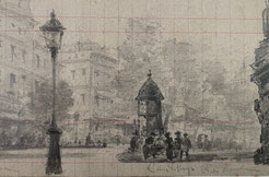 Maxime Lalanne, Place à Paris, Dessin, crayon sur papier, 1880.