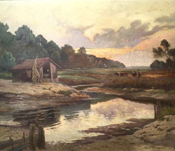 Raoul Dosque Coucher de Soleil La Hume Bassin d'Arcachon Galerie Bassam